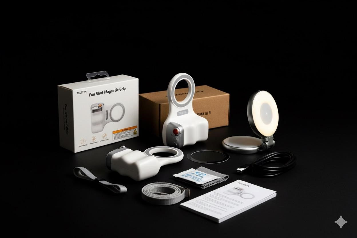 TELESIN Fun Shot Magnetic Grip + Lumière LED Magnétique pour Smartphone